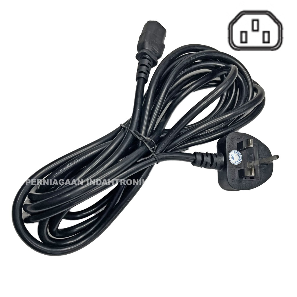 5 Meter UK 3 Pin Plug Power Cord with Fuse for Desktop PC LCD Monitor