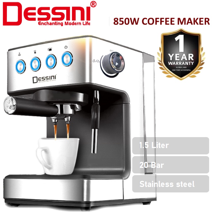 DESSINI ITALY 20 Bar 1.5L Espresso Coffee Maker Brew Froth Cappuccino Latte Machine Milk Frothing Bubble Steamer