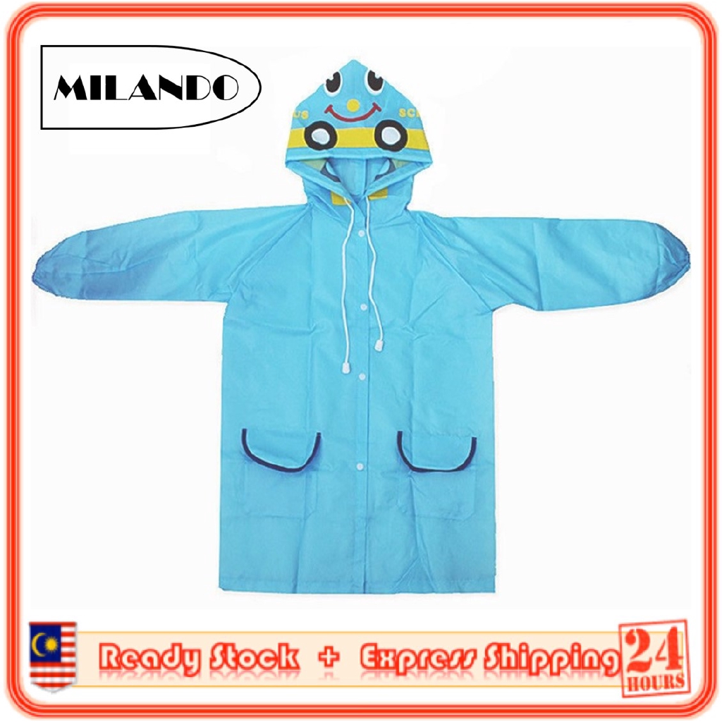 MILANDO Kid Children Rain Coat Animal Style Cartoon 3D Waterproof Windbreaker Raincoat Baju Hujan Kanak-Kanak (Type 1)