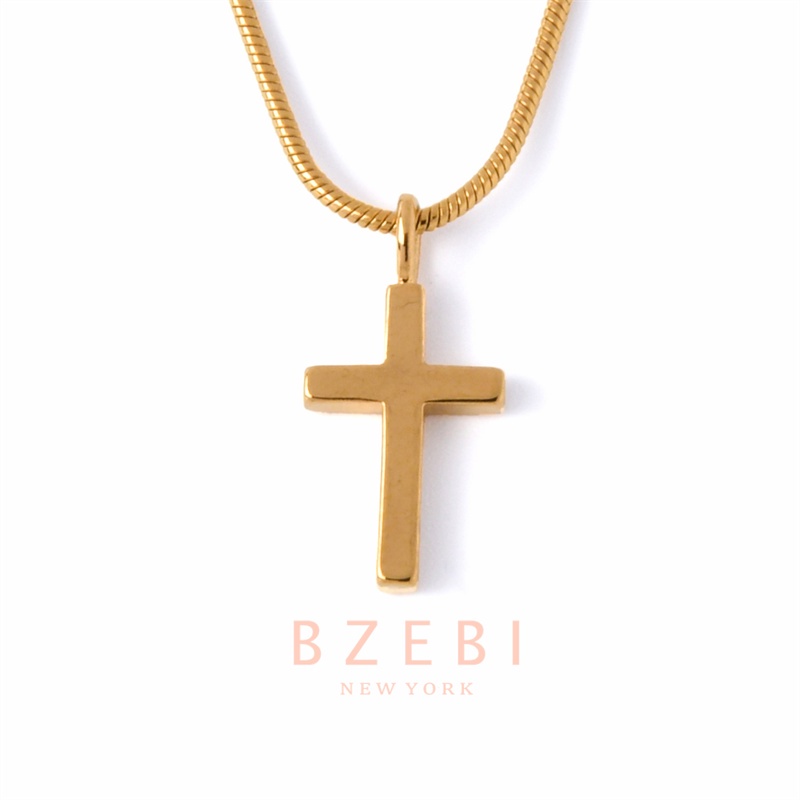 BZEBI Gold Cross Necklace 18k Emas 916 Minimalist Fashion Jewelry Korean Style with Box 13n