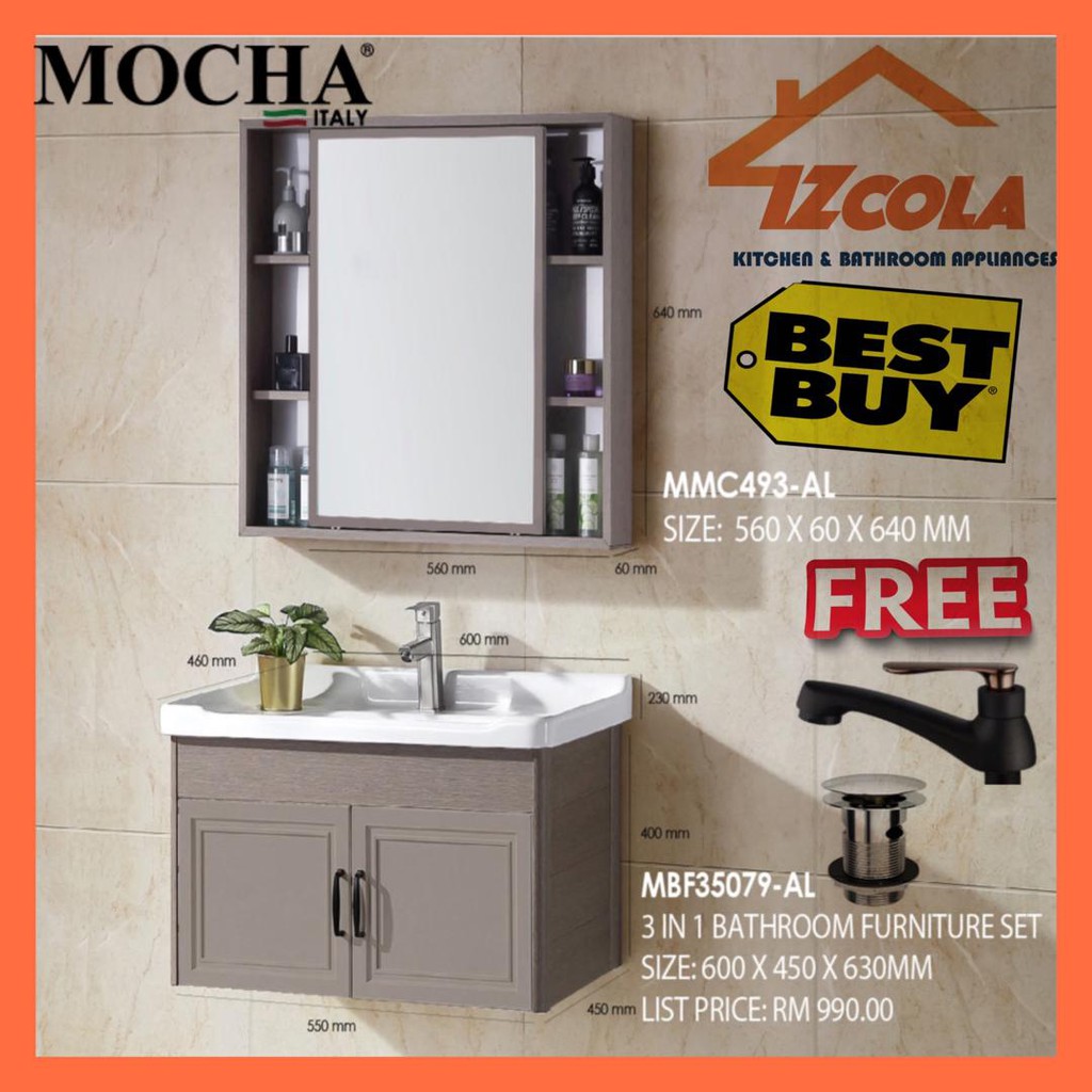 Lowest Price Premium Quality Ceramic Basin Cabinet Bathroom Cabinet Free Tap Waste Worth Rm90 Shopee Malaysia