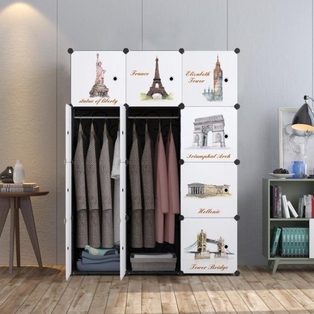ETTBJA DIY Portable Wardrobe Modular Clothes Storage Organizer Multi-Purpose Storage unit Corner Piece 