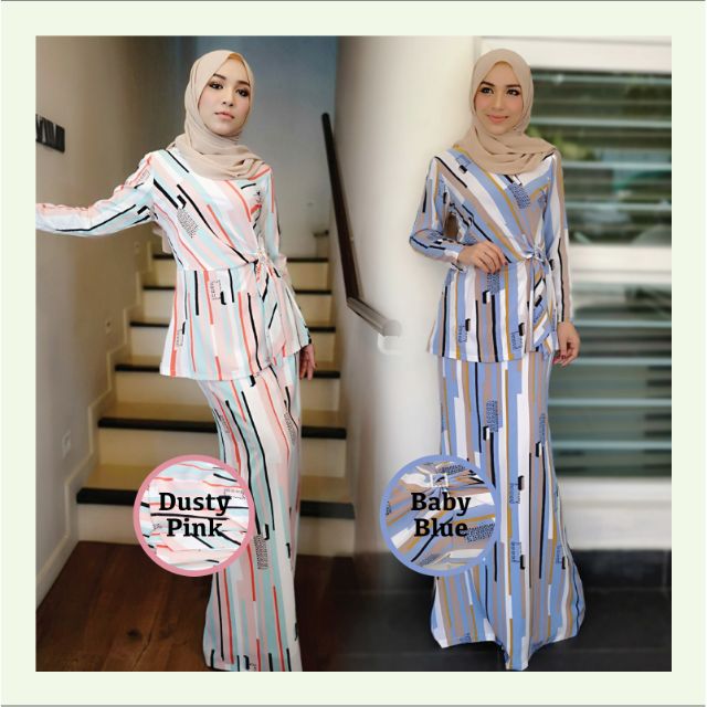 READY STOCK BK2315A Baju  Mini  Kurung Moden  Print Stripe 