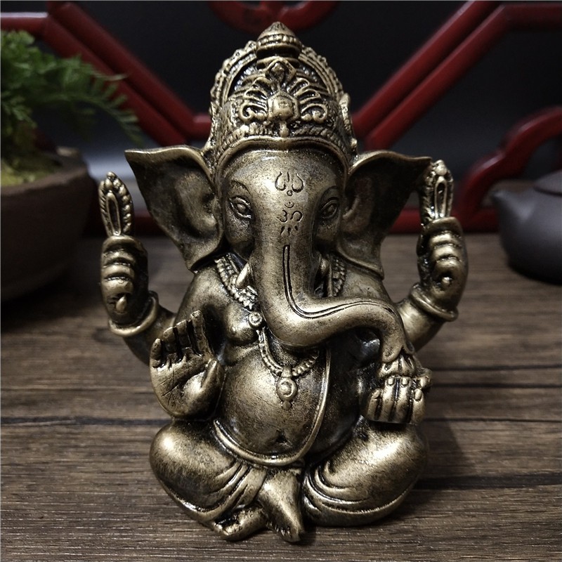 Bronze Color Big Buddha Ganesha Statue Sculptures Feng Shui Home Decoration Ornaments