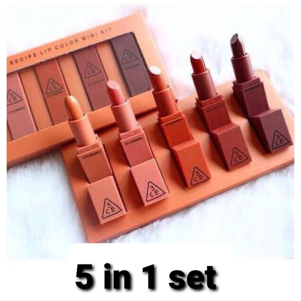 Ready Stok 3ce Mood Recipe Lip Color Mini Kit Lipstick Matte Nude Color Long Lasting 1box 5pcs Shopee Malaysia