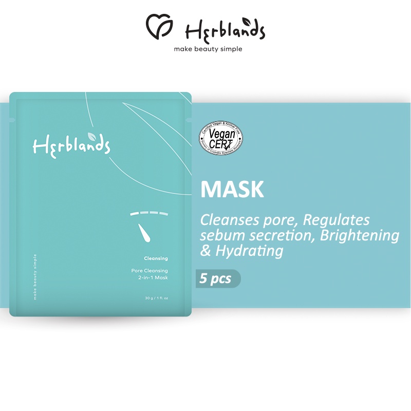 [Mask] Herblands Pore Cleansing 2-in-1 Mask 30g (Pack of 5pcs) || Beauty Mask Bubble Mask 清洁面膜
