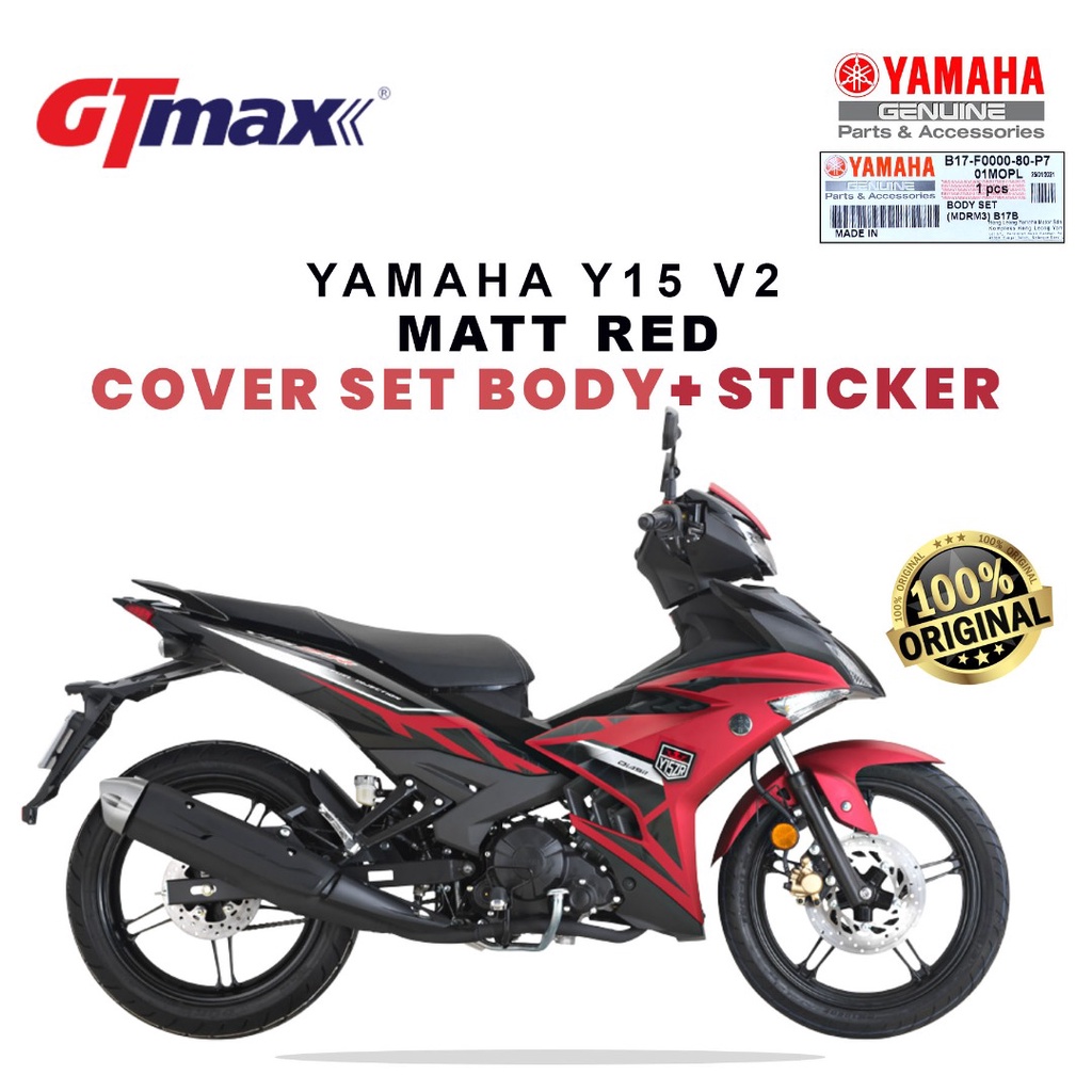 [ 100 Original Yamaha ] Y15 V2 Matt Red Full Set Body Set Cover Set Sticker Graphic B17 F0000