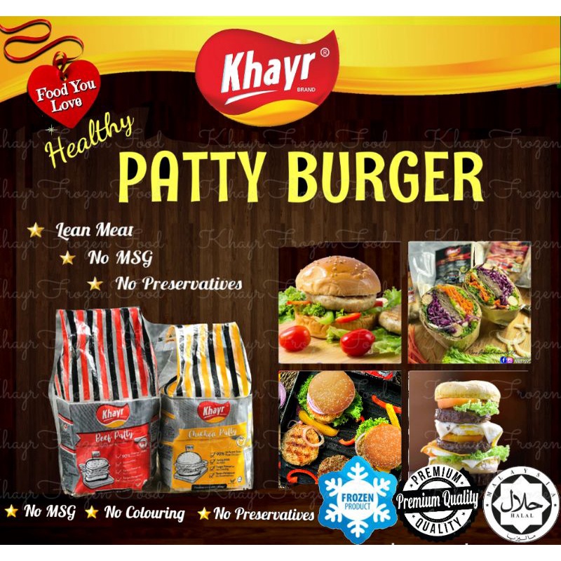 Khayr Chicken & Beef Patty Burger Ayam & Daging | No MSG | % Lean Meat |Gluten Free |Muslim Product |Halal Frozen Food