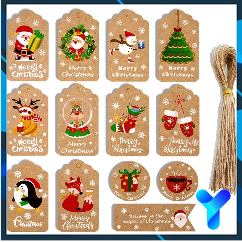 YB 50 Pieces Christmas Gift Tags Kraft Paper With 50 Free Jute String