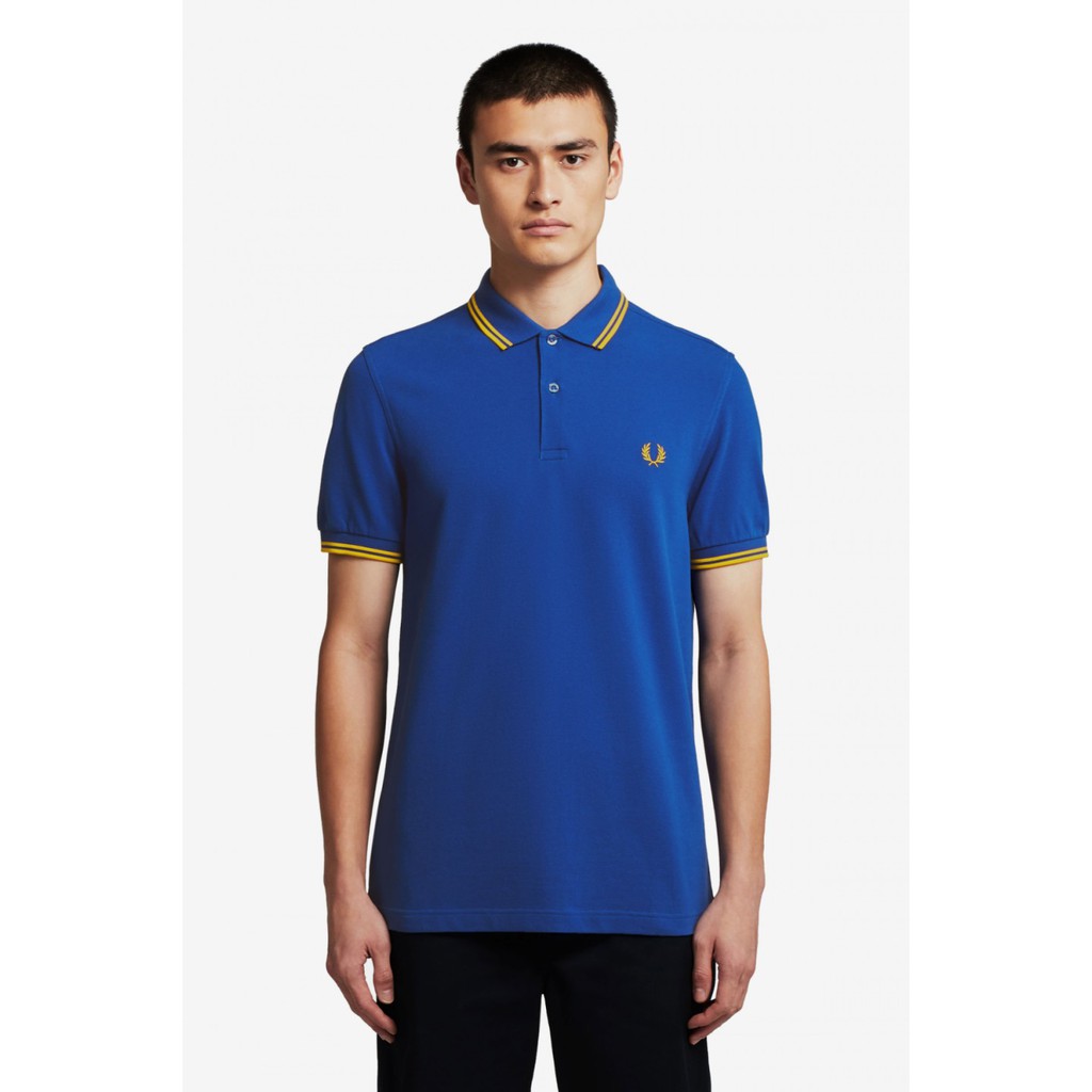 ORIGINAL Fred Perry Twin Tipped Logo Polo Shirt Men M3600 Cobalt / Gold ...