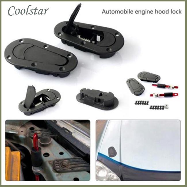 2x Car Bonnet Plus Flush Mount Carbon Fiber Black Hood Latch Pin Key Locking Kit