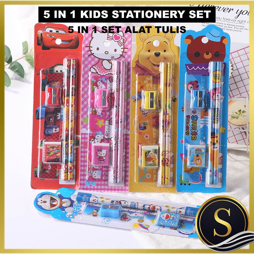 5 IN 1 Kids Stationary Stationery Set Birthday Pencil Gift