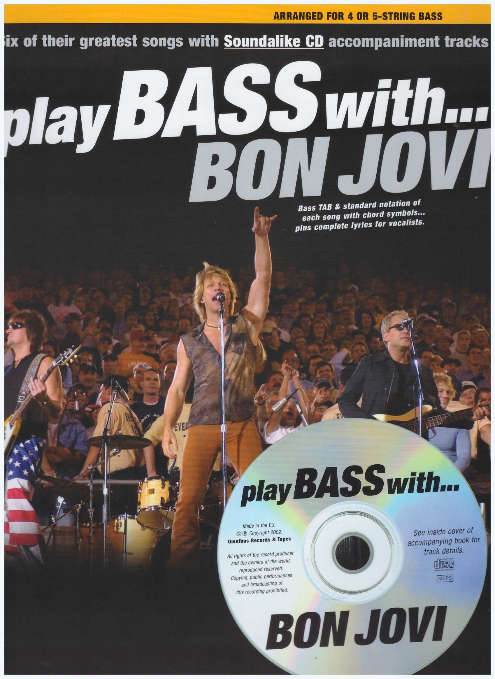 Play Bass With... Bon Jovi / Bass Book/ Vocal Book / Voice Book / Guitar Book  / Tab Book / Guitar Tab Book