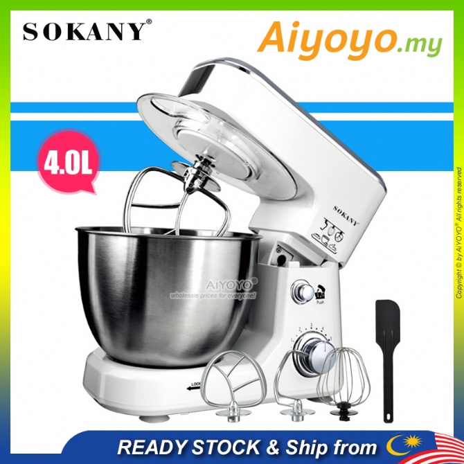 SOKANY 6 Speed Stand Mixer 4L Stainless Steel Bowl Mesin Pengadun Tepung Cream Egg Blender Cake