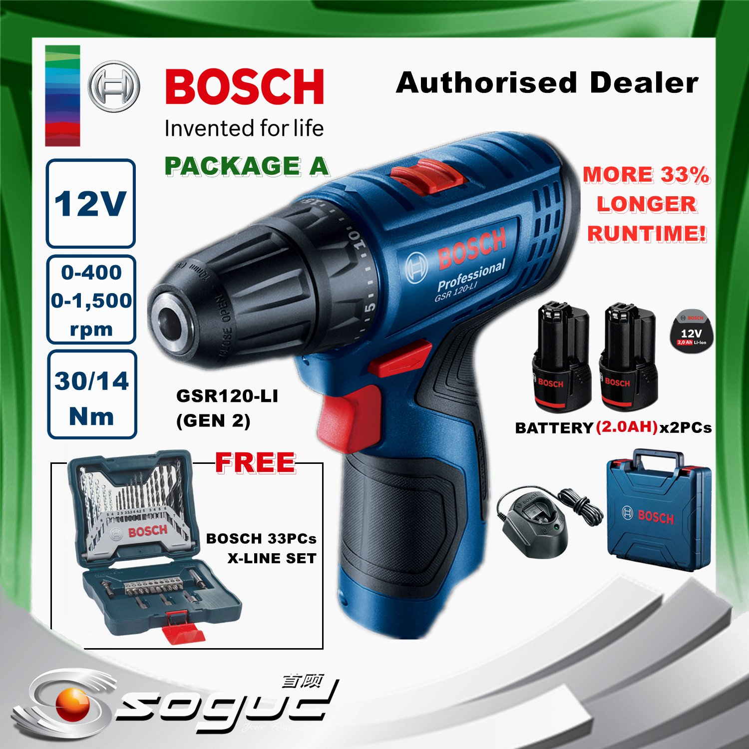 BOSCH GSR120LI(GEN 2) 12V 2.0AH PROFESSIONAL CORDLESS DRILL/DRIVER