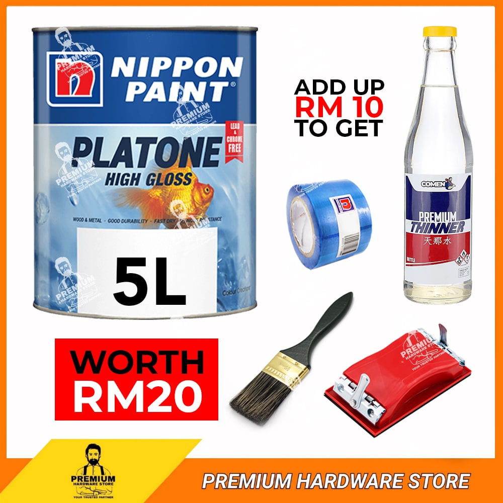 NIPPON PLATONE HIGH GLOSS 5 Liter Wood & Metal Paint Oil-Based/Oil Base ...