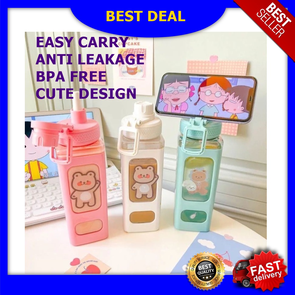 Drinking Water Bottle Korean Cute Student Sticker Bear Square Bottle