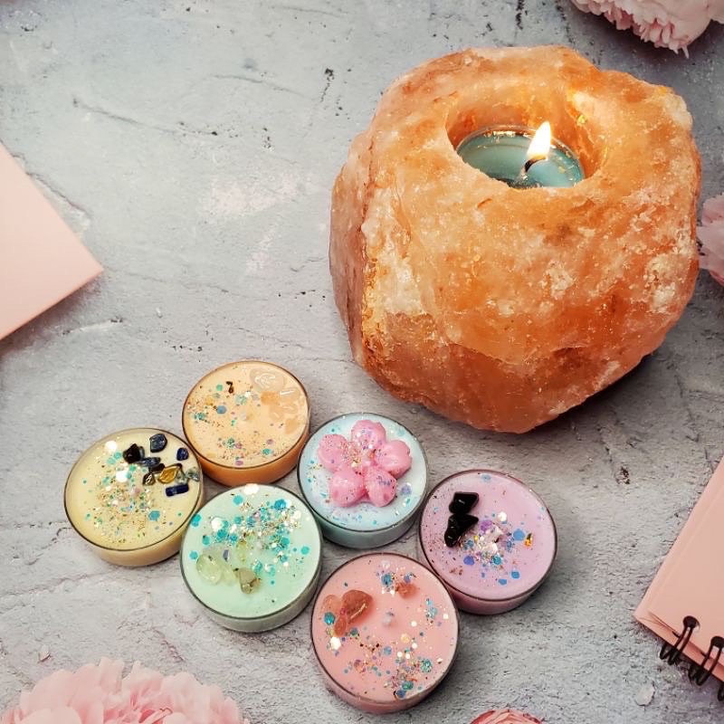 Natural Himalayan salt tea light holder with natural shape. Imported