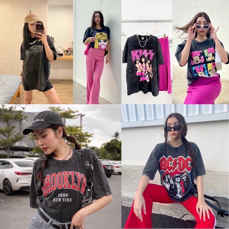 ( Restock 2024 ) 100% COTTON ACID WASH OVERSIZED T-SHIRT VIRAL KISS Band t shirt ROLLING STONE baju vintage shirt baggy