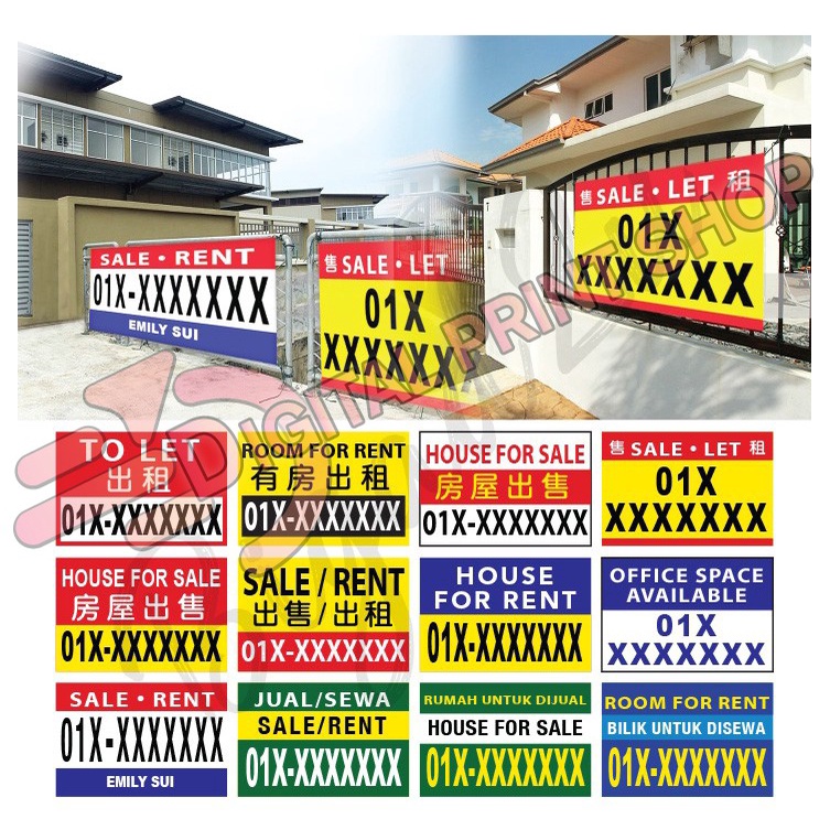 [READY STOCK] SALE RENT BANNER / SEWA JUAL BANNER / HOUSE FOR RENT HANGING BANNER HIGH QUALITY PRINTING