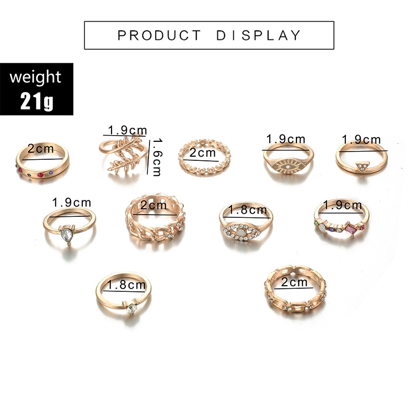 Set di anelli combinati con strass colorati, triangolo creativo, 11 pezzi/set_voghion.com