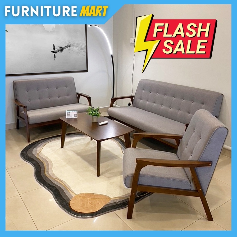 Furniture Mart GERRARD solid rubberwood frame sofa set with free coffee