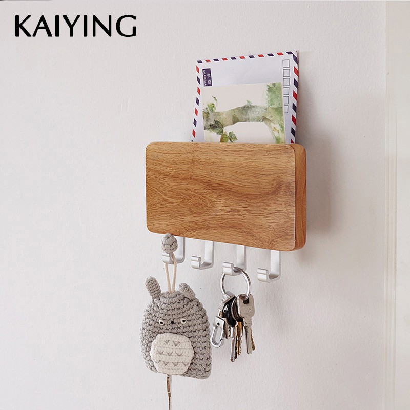 Kaiying Decorative Wooden Key Hook Rack Hanger Mail Letter And