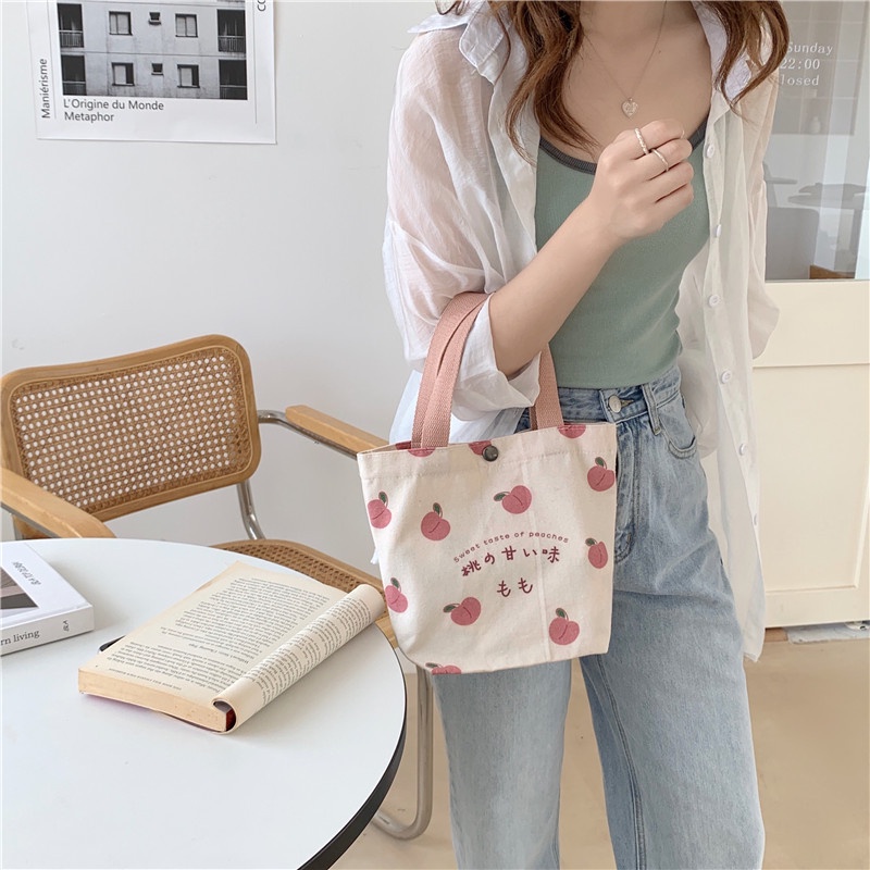 Video Inside Cute Korean Handbag Fresh Summer Canvas Cabs Mini Bento ...