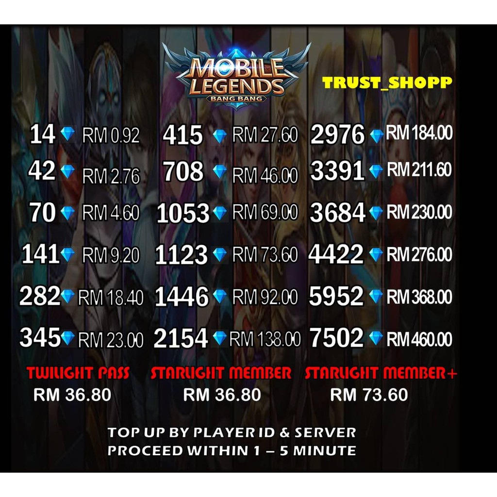 Trust Shopp Cheapest Top Up Ml Mobile Legends Diamonds Mlbb Ml Diamonds Shopee Malaysia