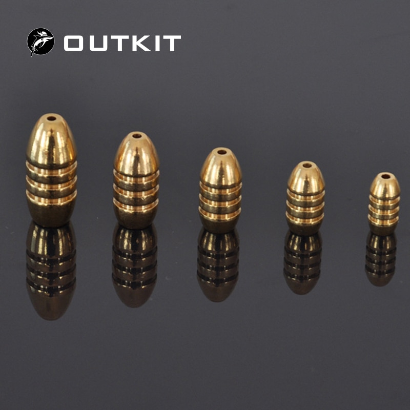 OUTKIT 10pcs/lot Copper Lead Sinker Weights 10g,7g,5g,3.5g,1.8g Sharped Bullet Copper Fishing Accessories Fishing Tackle