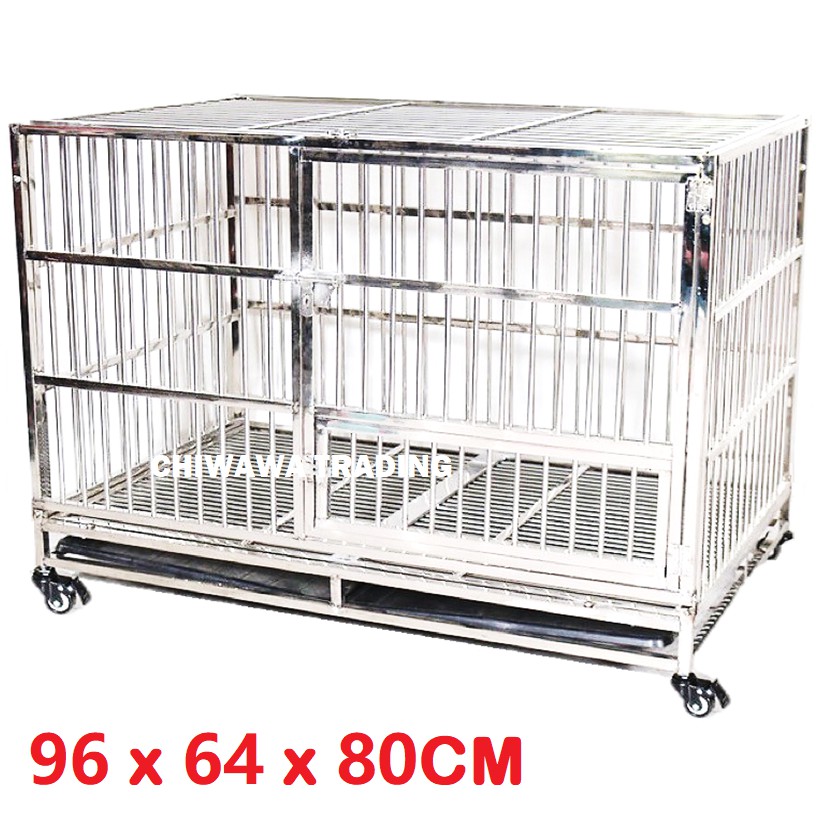 CGF1【96 x 64 x 80cm】 Stainless Steel Pet Dog Cat Rabbit Cage Crate House Home / Rumah Haiwan Anjing Kucing Sangkar