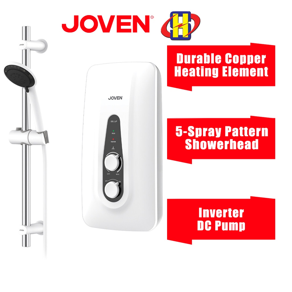 Joven Instant Water Heater (DC Pump/White) SB11 Series Inverter 5-Spray Pattern Showerhead SB11iP
