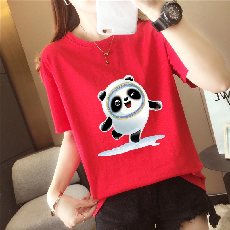 [AMYGO]北京年冬奥会吉祥物冰墩墩短袖T恤女上衣 TShirt Women Ladies T Shirt Murah Perempuan Winter-Olympics Mascot Bing Dwen Dwen