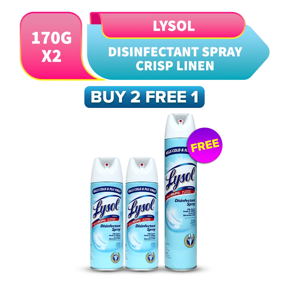 Buy 2 Free 1 Lysol Disinfectant Spray Crisp Linen 170g X 2 Foc Lysol Disinfectant Spray 4358