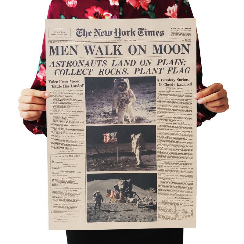 DLKKLB The Apollo 11 Moon Landing New York Times Vintage Poster Kraft Paper Kids Room Decoration 51X35.5cm Wall Sticker