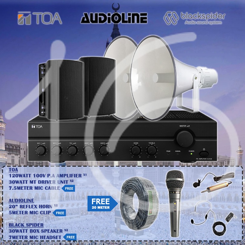 TOA PA SYSTEM PACKAGE (SURAU /MASJID) TOA A-2120 120W Mixing Amplifier with  2Unit 30W Reflex Horn, 2Unit Box Speaker | Shopee Malaysia