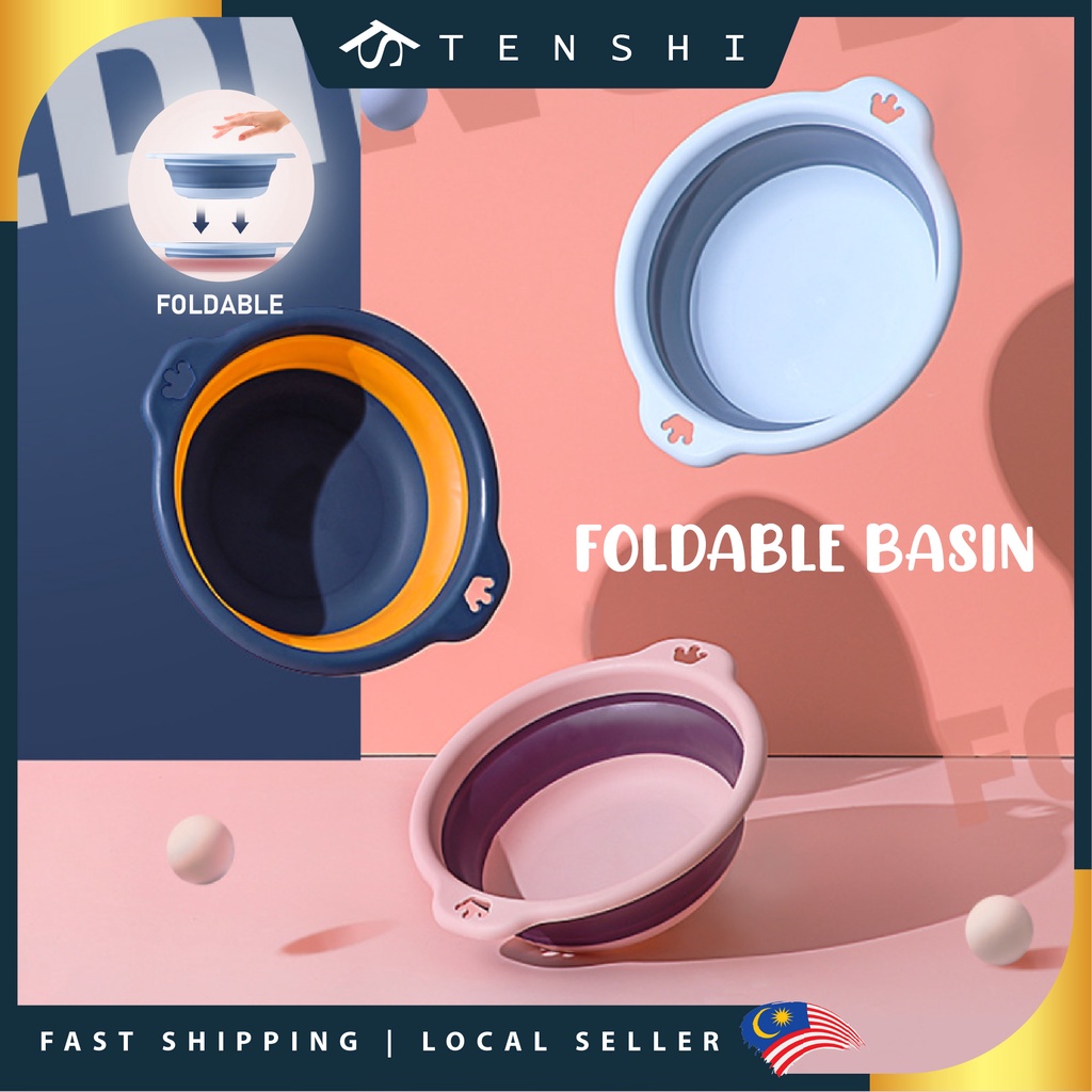 [READY STOCK] Foldable Wash Basin Collapsible Folding Basin Travel Tool Foldable Face Washing Bucket Baldi Lipat 折叠水桶