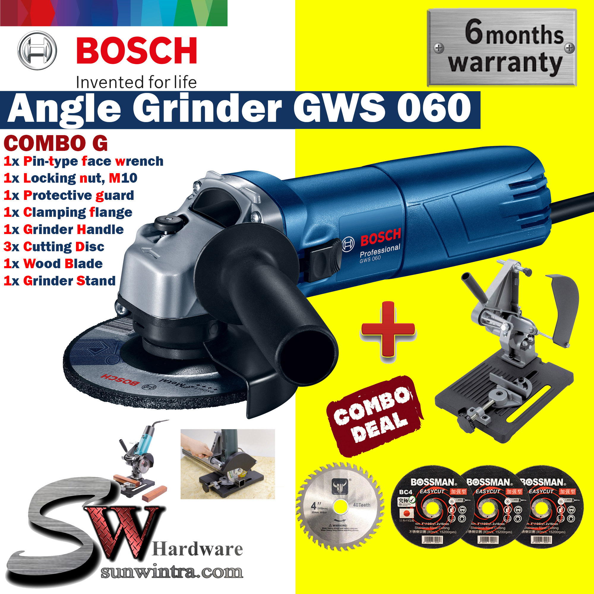 COMBO BOSCH GWS060 GWS 060 ANGLE GRINDER + ANGLE GRINDER STAND WITH F.O