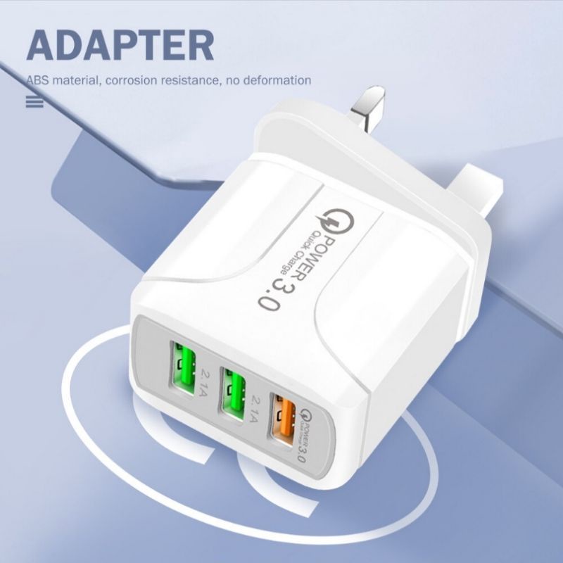 5V 2.4A 3 Port USB Smart QC 3.0 Fast Charging Adapter Shopee Malaysia