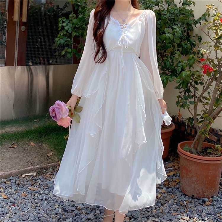 Women's Chiffon Seaside Holiday Long Dress Girl Elegant Slimming White Sleeveless Sling Midi Dress Ladies Casual Beach Boho Dresses