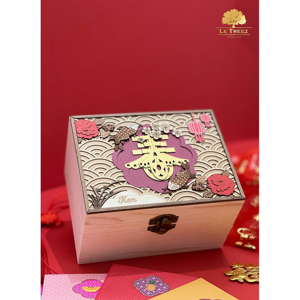 Ready Stock Malaysia Ox Chinese New Year Gift Box Rack Organiser Storage Jewellery Wooden Hamper Cookies B