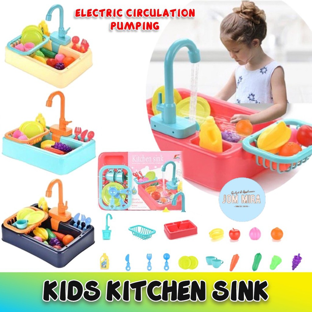 ~Ship from KL~ Children Kitchen Dish Washing Sink Pretend Play Set Electric Circulation Toy Toy Simulated Dishwasher