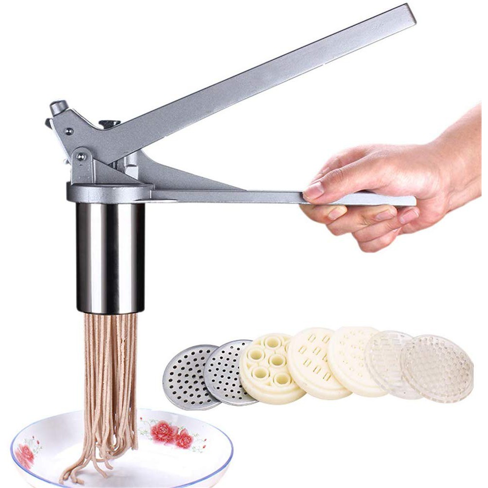 New Portable Stainless Steel Manual Noodle Maker Kitchen Tools Pressing 7 Moulds Machine