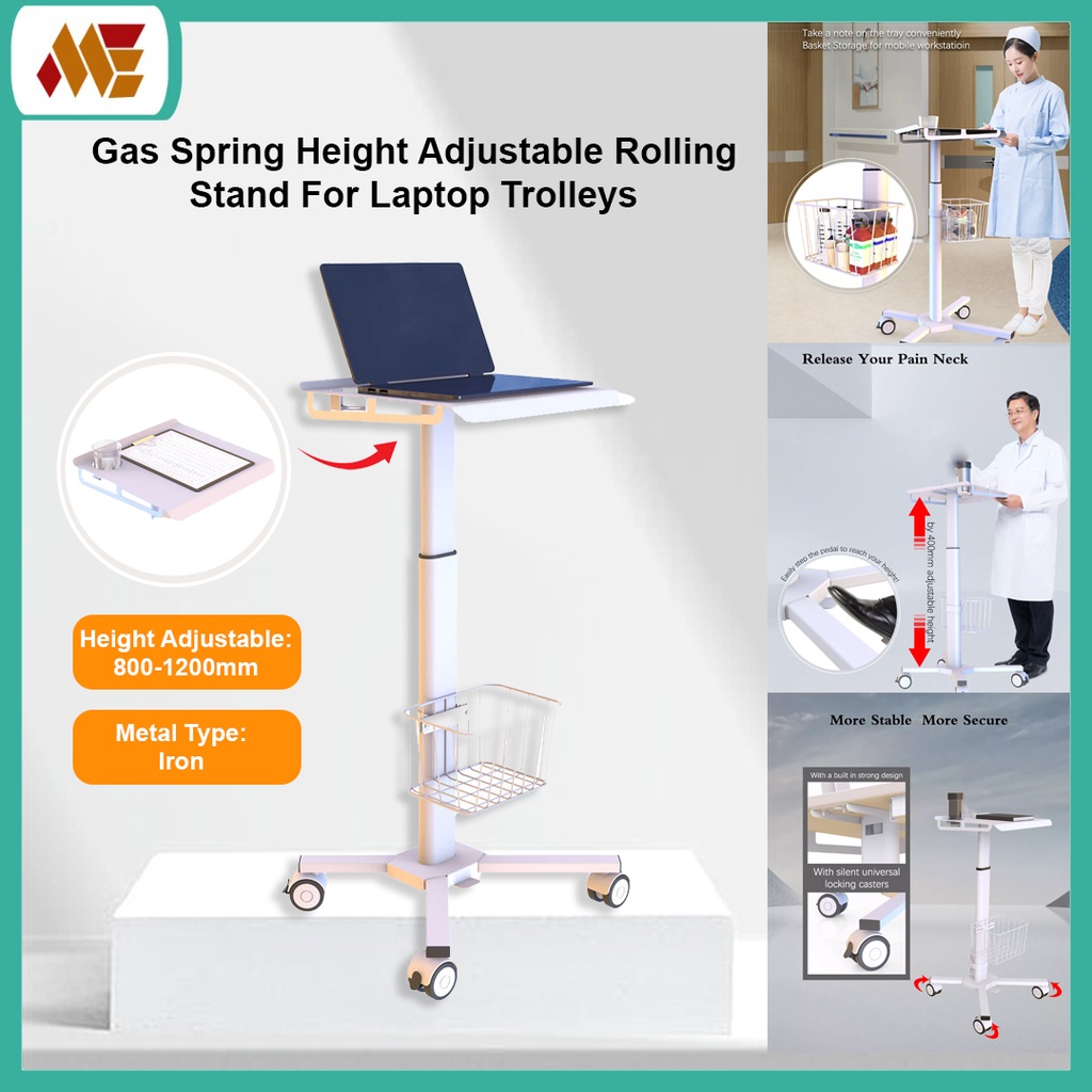 Gas Spring Height Adjustable Rolling Stand Table For Laptop Trolleys