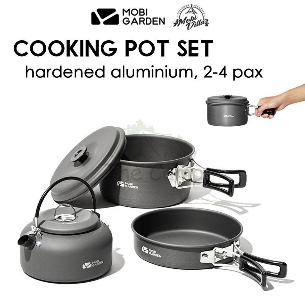 Mobi Garden Camping Cooking Pot Set 3 In 1 Cook Outdoor Lightweight