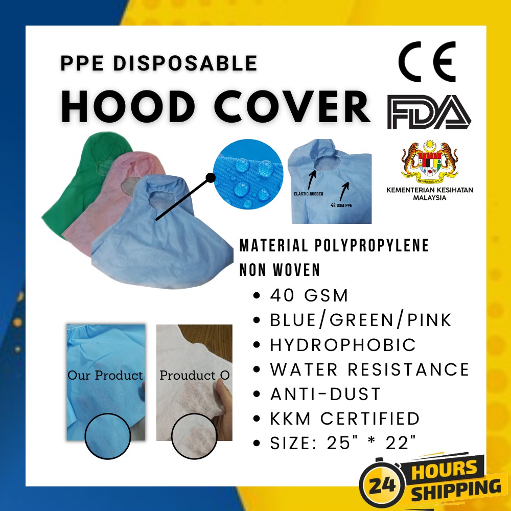 PPE Head Cover Disposable Non Woven Hood Cover/ Tudung Cover/ Ppe