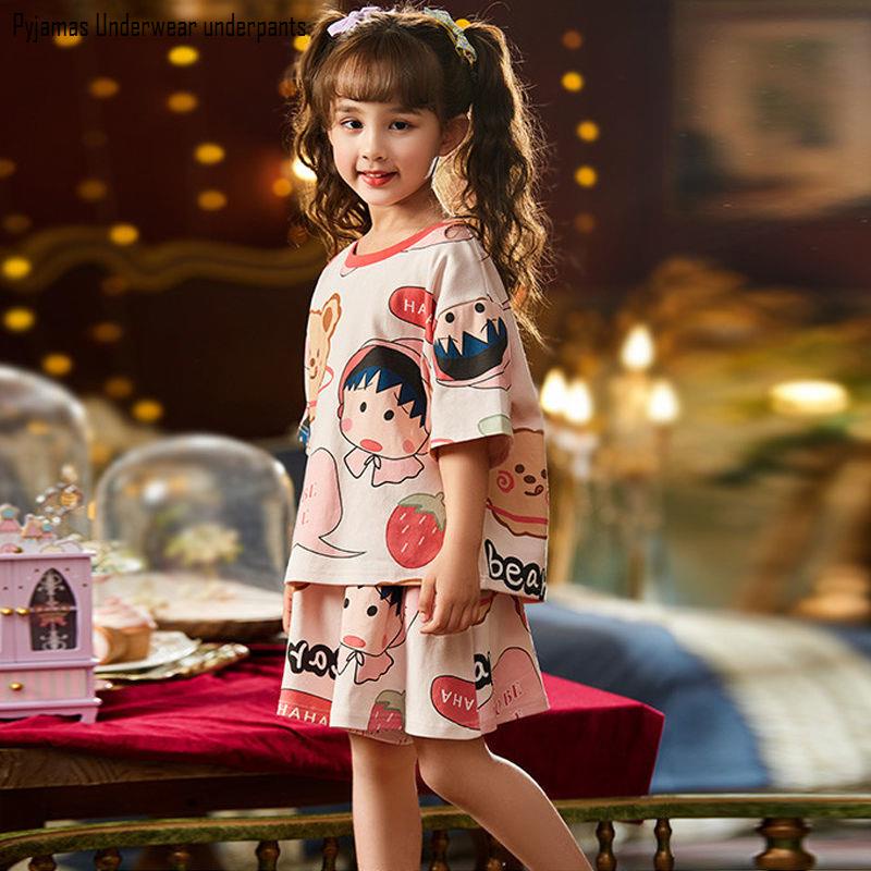 Children S Home Clothes Girls Pajamas Summer Thin Middle And Large Children S Short Sleeve Shorts Cotton Children S And Girls Baby Suit Shopee Malaysia