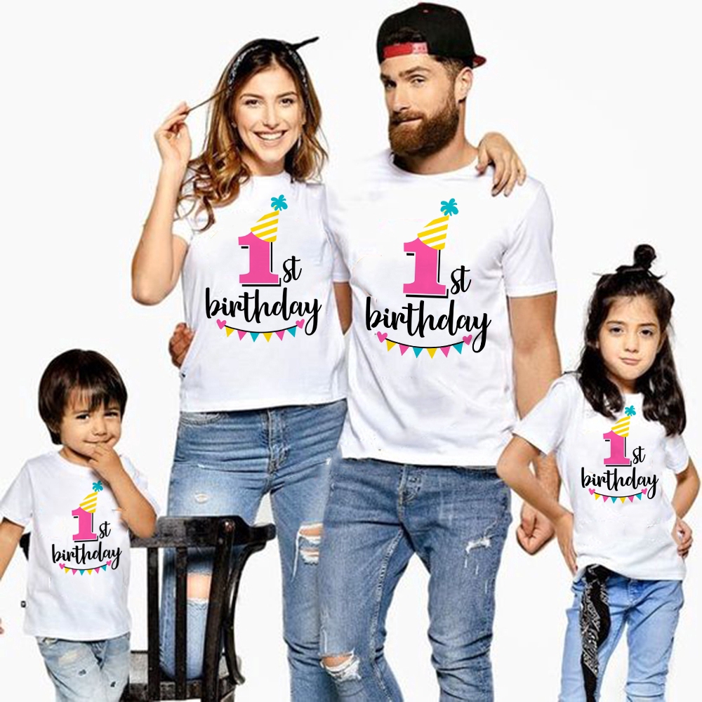 Frist Birthday Number Printed Family Matching T shirt Outfit Summer Happy Family Couple Shirt Baby Clothes Mama Dad Kids Matching Tee Children Birthday Wear