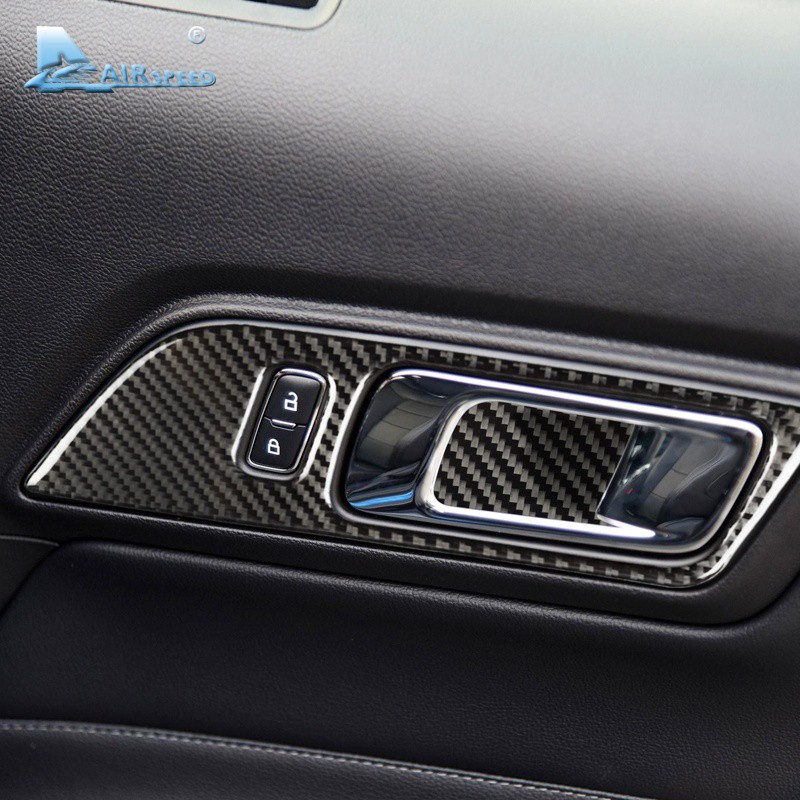 For Ford Mustang 15 17 Carbon Fiber Interior Door Handle Cover Decorative Frame