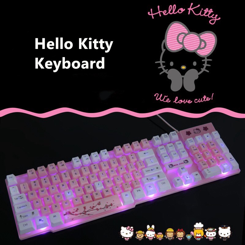 Hello Kitty Cartoon Keyboards Girl Game Office Mechanical PC Laptop
